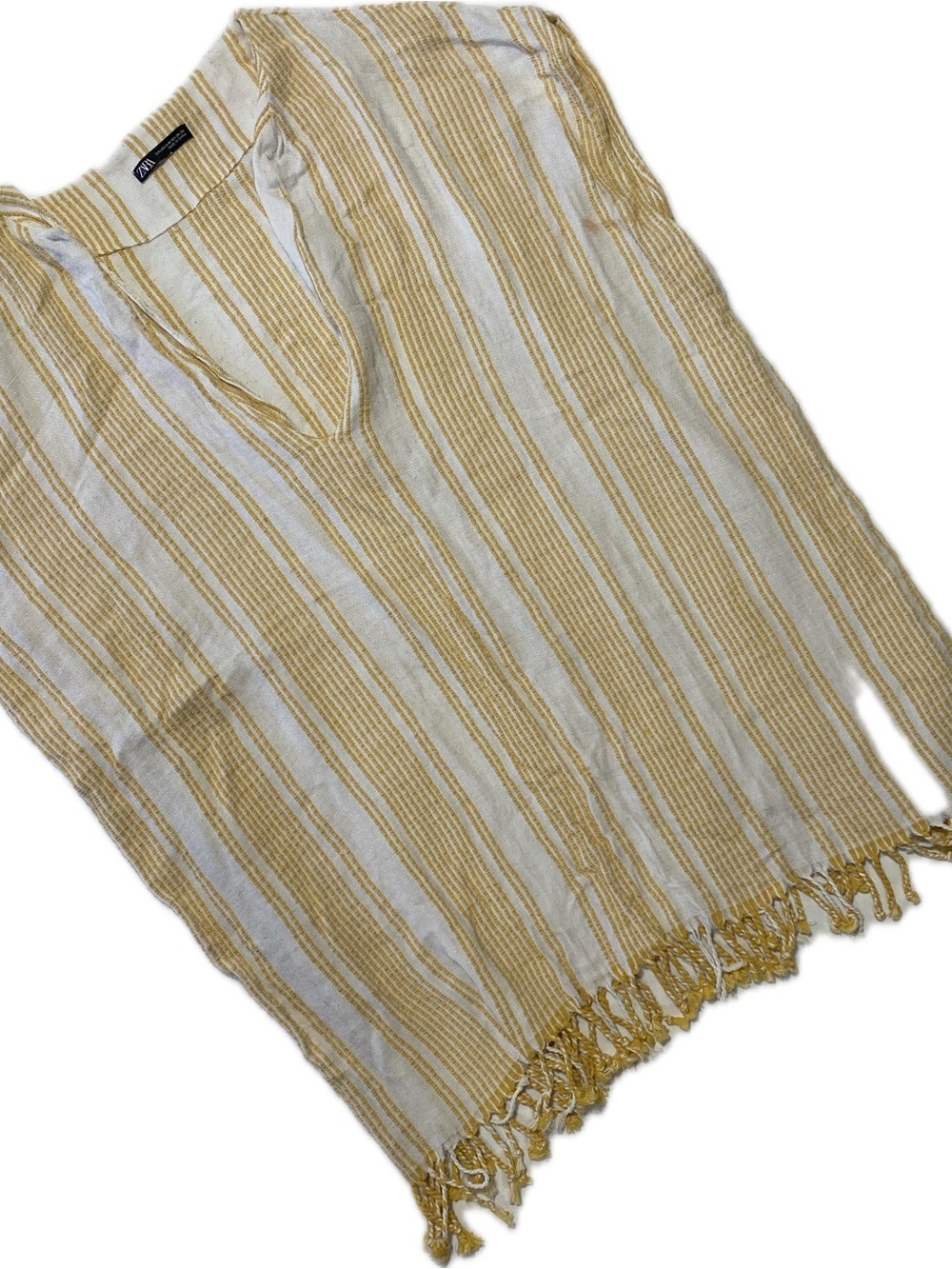 Zara Cream and Mustard Striped Tunic with Fringe